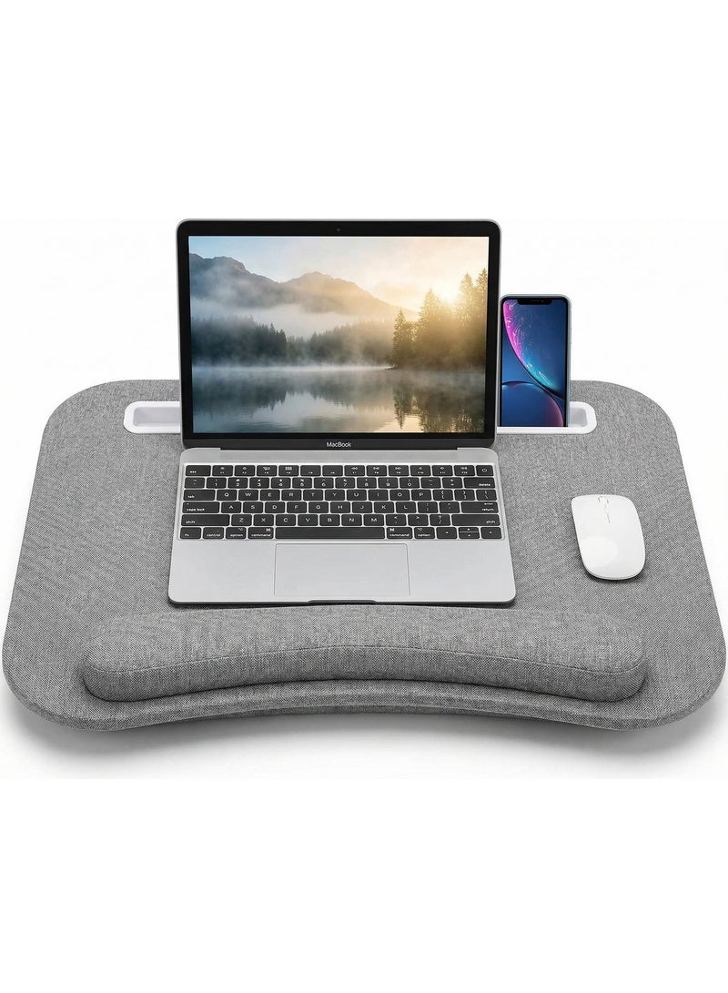 A practical and portable laptop foot table with a built-in laptop footrest, a comfortable non-slip wooden desk, a tablet holder, and a wrist rest. Suitable for transport and use anywhere. Available in gray. - Image 5